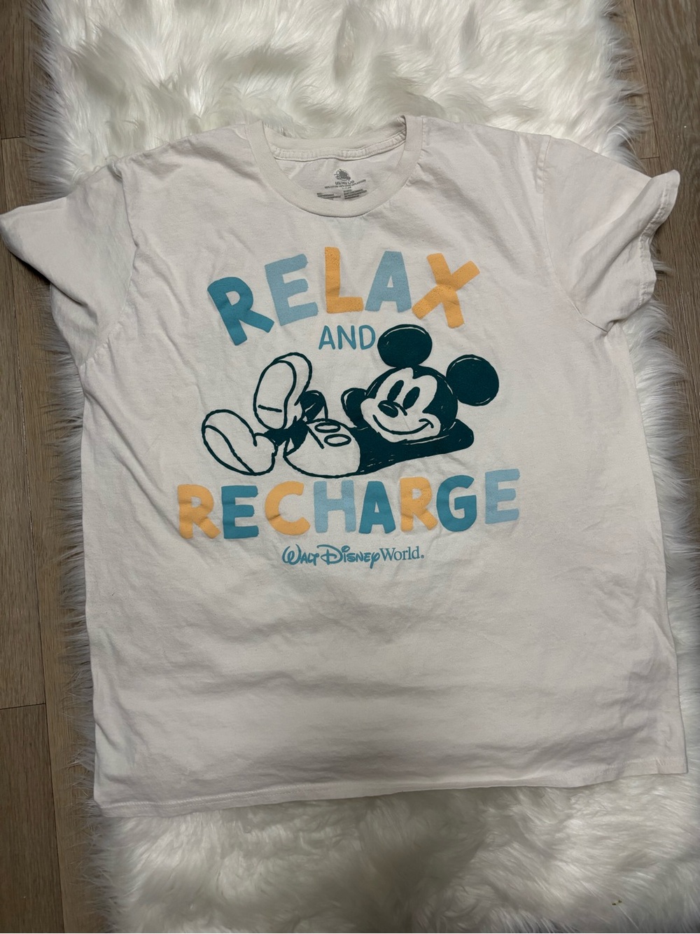 Disney White Kids Tee with Teal and Light‎ Orange Mickey Graphic